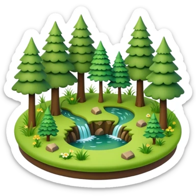 small circular forest clearing with tall trees and grass, miniature world sticker