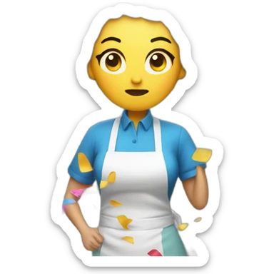 Angry cleaning lady covered in confetti sticker