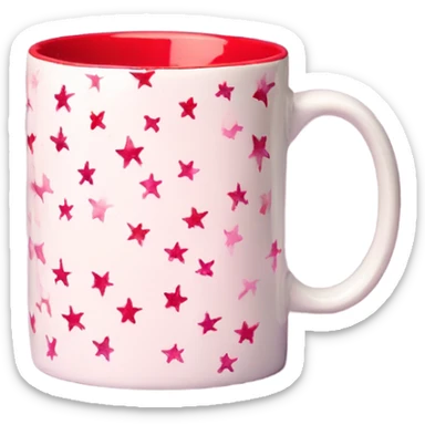 Watercolor  pink ceramic coffee mug with mini red stars all over sticker