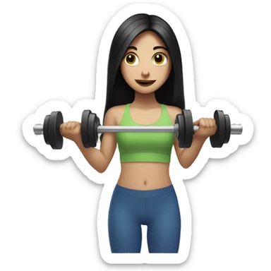Pale girl with long black hair lifting weights sticker
