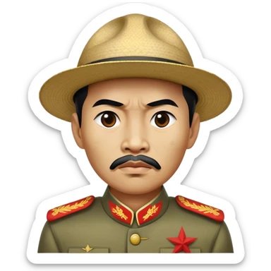 Cinematic Realistic Ho Chi Minh Portrait Emoji, depicted as a determined revolutionary leader in traditional attire with a humble expression, rendered with lifelike textures and soft natural lighting that captures his enduring legacy. sticker