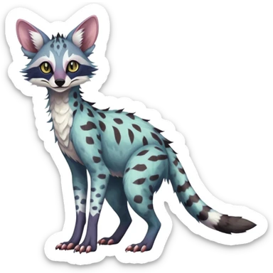 Feral Rare Fantasy dark colorful pastel vibrant tropical Vernid-Sergal-Genet-Trico-species by LiLaiRa, random markings, tufted tail, tufted ears, full body sticker
