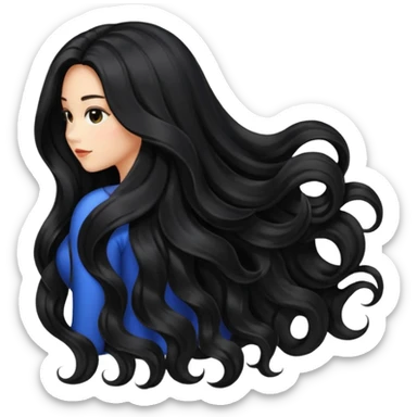 back view of long black voluminous hair sticker