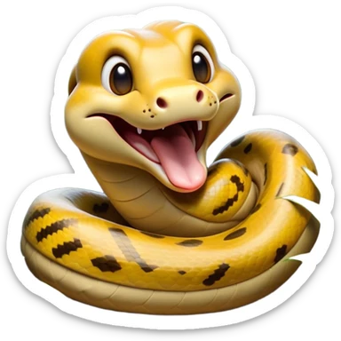 Cinematic Cute Yawning Anaconda Portrait Emoji, Head tilted slightly with a dramatic, wide-open yawn, showcasing a sinuous, scaled form with half-closed, drowsy eyes and an open, relaxed mouth, Simplified yet irresistibly adorable features, highly detailed, glowing with a soft, cozy jungle glow, high shine, relaxed yet expressive, stylized with a dash of whimsical reptilian charm, soft glowing outline, capturing the essence of a drowsy yet affectionate anaconda that appears ready to stretch out for a nap! sticker