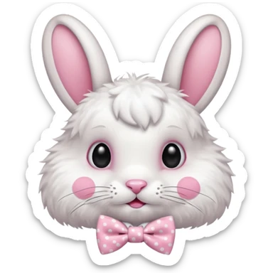 Fluffy rabbit with polka-dot pink bow tie sticker