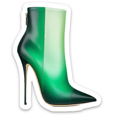 Realistic isolated top front view of a pair of emerald green ombre Jimmy Choo stiletto ankle booties. sticker