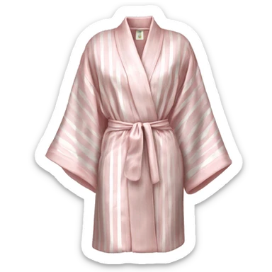 woman’s silk robe, pale pink with skinny white stripes, silk sticker