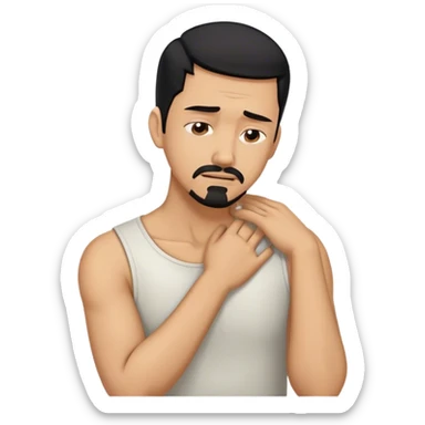 Man with black hair and goatee holding neck bent over in pain sticker