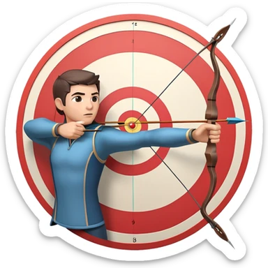 An archer drawing a bow and aiming an arrow at a target, with perfect focus and precision. The target is visible in the background, featuring concentric rings. The scene captures the concentration and skill involved in archery, emphasizing the elegance and accuracy of the sport. sticker