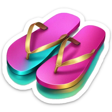 Realistic metallic gold ,hot pink and dark turquoise gradient pair of summer flip flops isolated. sticker