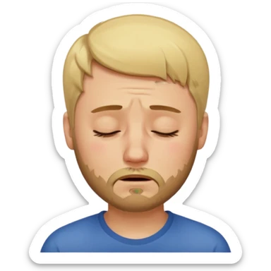 A man with short unparted blond hair hair and a short brown  beard making a weary crying  face with eyes closed sticker