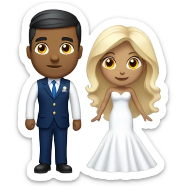 Puerto rican beard short hair with blue hat and navy blue suit getting Married with blond long hair girl with white  wedding dress  sticker