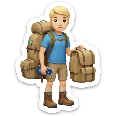 blonde haired Traveler character with passport, backpacker, male sticker