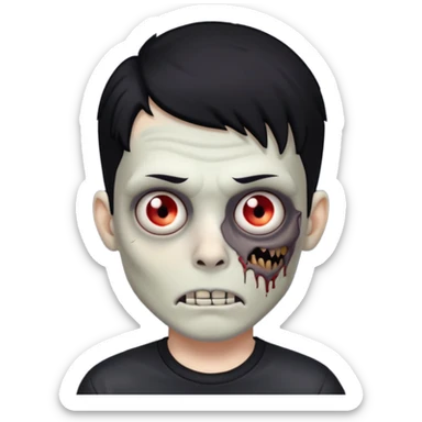 Zombie boy with emo black long hair and black shirt sticker