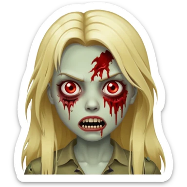 girl zombie with blonde long hair with teeth and serious face sticker