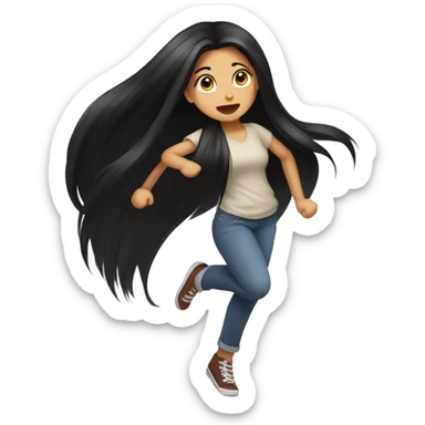 Girl with long black hair stomping sticker