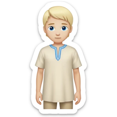 medieval summer outfit worn by a DnD themed fantasy male character. basic lightweight wool tunic with a low rounded collar and decorative stitching. clothes only above the waist. The clothes full waist. The character's haven't arms. character is white-skinned, blonde hair, blue eyes, messy short hair. sticker