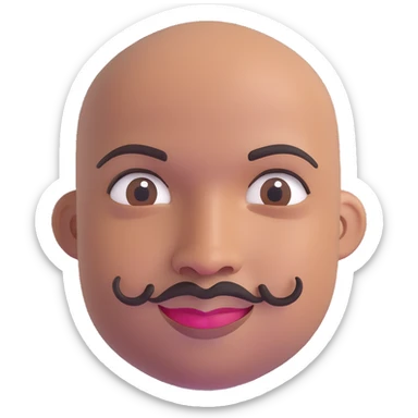 Oxumarê as a very happy smiling 37-year-old bald Black man with smooth oval head, indigenous facial features, mustache with goatee (no hair on sides of face), contour from chin to lips, and a beauty mark on left side below lip, Memoji style sticker