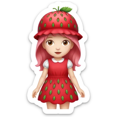 Strawberry shortcake human girl full body and legs with a strawberry hat on her hair and dress without a cake sticker