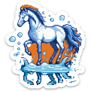 A horse composed of blue and transparent bubbles, with water effects sticker