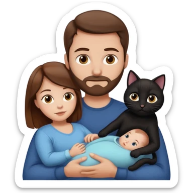 1 mom brown hair, 1 dad NO beard, 1 baby and 1 black cat sticker
