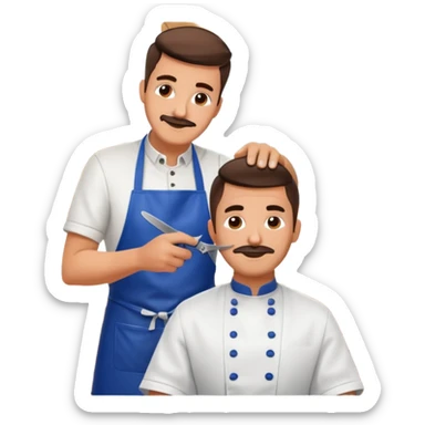 At a barbershop, the experienced barber is teaching his apprentice how to properly cut hair, offering tips on technique, customer service, and attention to detail. The mentor emphasizes the importance of precision, patience, and building trust with clients sticker