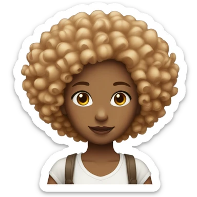 girl with ginger afro-curls , dark brown eyes. and  sticker