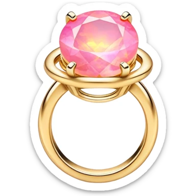 change the silver setting and jump ring to gold, keep the round cut pink fire opal and Y2K style, extreme close-up, emoji style sticker