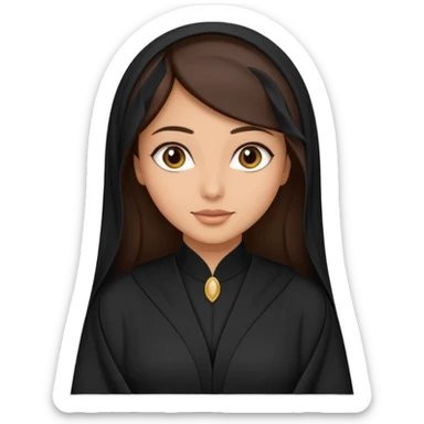 create an emoji of a girl wearing a shayla (شيله) and abaya, brunette girl (her hair shows ofc it is not a hijab) like more of a khaleeji shayla sticker
