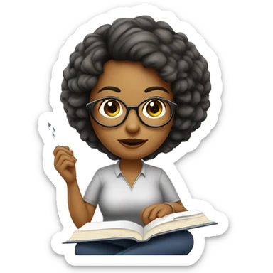 Mulher psicologa de sueter usando oculos anotando no caderno sticker