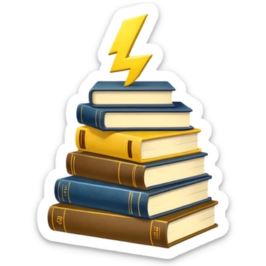 stack of books with a lightning symbol sticker
