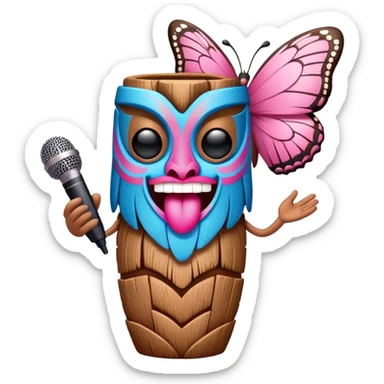 Cartoon Blue and pink tiki singing with butterfly and in the mike sticker