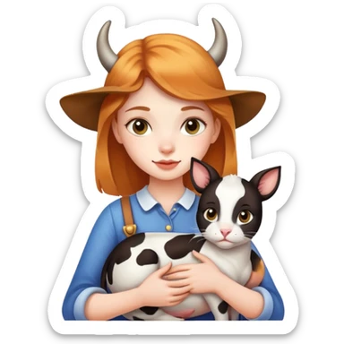 Beautiful girl holding a cow cat sticker