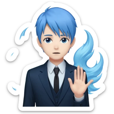 ethereal-pastel-transparent-translucent-gorgeous-spectral-dark-greyish-blue-whitish-gloomy-spectral-anime-poltergeist-man-with-blue-hair-with-a-beautiful-black-suit sticker