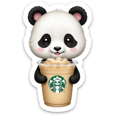 Panda drinking boba tea from a Starbucks cup, kawaii style  sticker