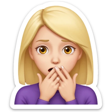 scared woman with her hand on mouth, emoji style, more details, sideways pose, different details sticker