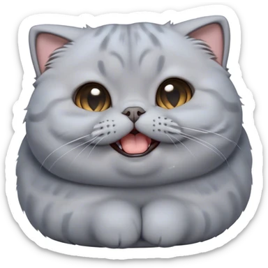 Cinematic Cute Chubby Grey Scottish Fold Cat Portrait Emoji, Adorable folded ears framing its round face, head tilted playfully and yawning, round and plump body with sleek soft grey fur and subtle blue undertones, Simplified yet adorable features, highly detailed, glowing with a warm, friendly glow, high shine, curious yet calm, stylized with a touch of whimsy, bright and endearing, soft glowing outline, capturing the essence of a mischievous yet loving and lazy kitty with those signature folded ears, so cute it feels like it could stretch out of the screen and cuddle! sticker