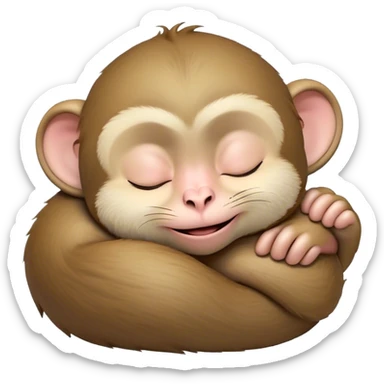 Meme-Worthy cute Sleeping Macaque Portrait Emoji, Head resting peacefully with a contented smile, showcasing soft, downy fur and eyes gently closed in serene slumber, Simplified yet comically adorable features, highly detailed, glowing with a soft, drowsy glow, high shine, relaxed and utterly lovable, stylized with an air of playful laziness, bright and heartwarming, soft glowing outline, capturing the essence of a sleeping macaque that feels destined to become the next viral icon of adorable rest! sticker