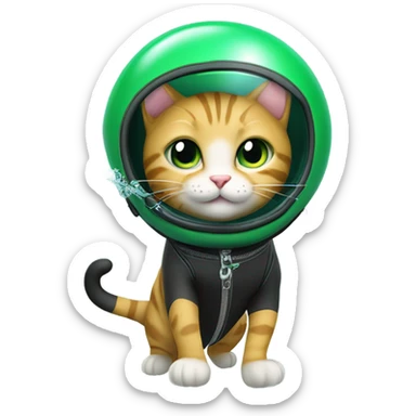 cat in green scuba gear blowing bubbles  sticker