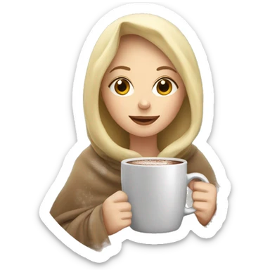 Blonde girl under blanket sipping hot chocolate sticker