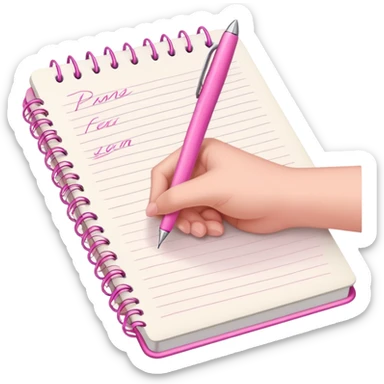 a hand writing a poem with a pink pen in a notebook sticker