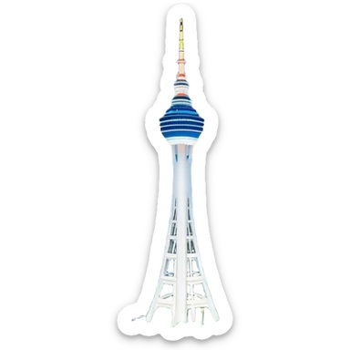 Cinematic Realistic N Seoul Tower Landmark Emoji, featuring the iconic tower perched atop Namsan Mountain, glowing against the night sky with panoramic city lights stretching beyond. sticker