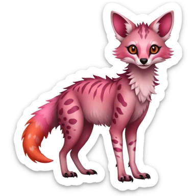 Feral Rare Fantasy dark pastel gradient-pink-red-orange Vernid-Sergal-Genet-species by LiLaiRa, random markings, tufted ears, full body, 4 legs sticker