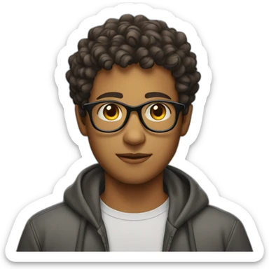 highly sticky-out ears, glasses and short curly hair with face of a young adult boy sticker
