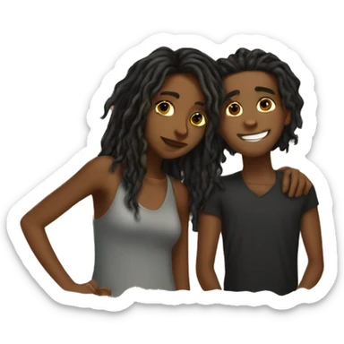 Brown girl with wavy hair kissing black boy who has dreads  sticker