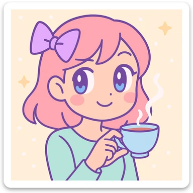 woman giving side eye while sipping hot tea with her pinky up, vibrant anime-inspired style sticker