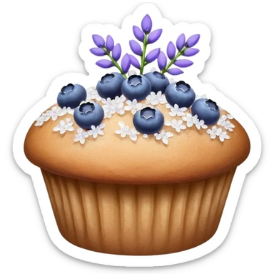 Lavender flower sprigs on a muffin with blueberries and sugar crystals without frosting  sticker