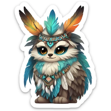 cute cool edgy ethereal shy epic tribal fantasy animal fursona Fionbri creature by griffsnuff & LiLaiRa & Falvie with exotic colors with intricate patterns and feathers and headdress and necklace full body sticker
