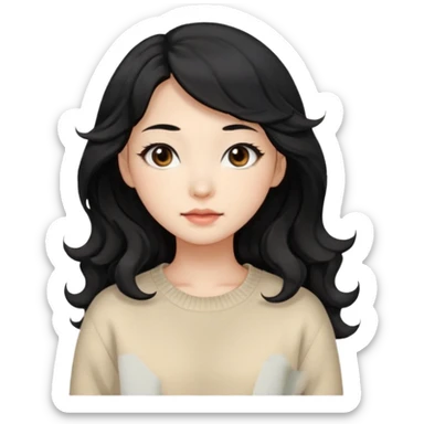 Beautiful girl,Black hair,wavy hair，long hair,Black eyes,Chinese, beige sweater  sticker