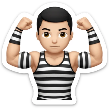 Prisoner with prison black and white striped uniform flexing biceps sticker